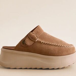 Hey Dude Tan Suede Platform Mules
